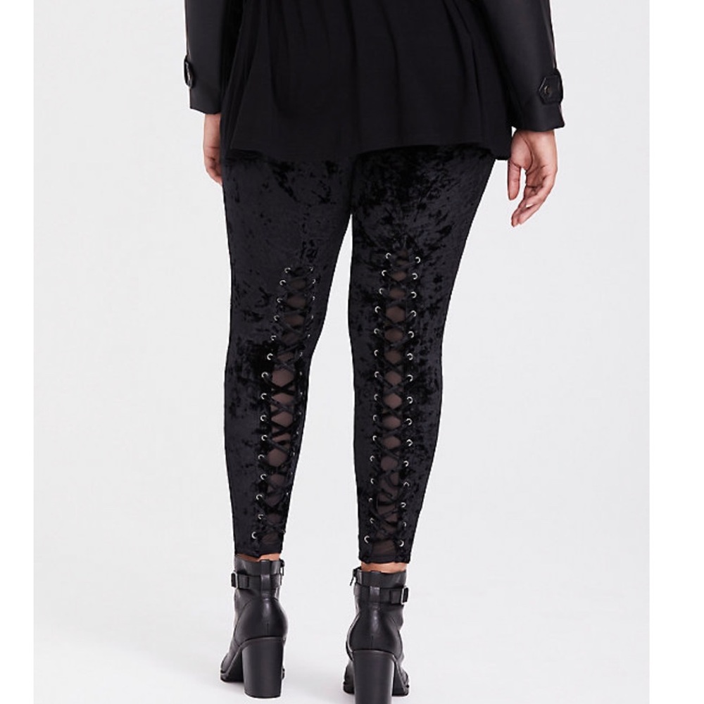 Velvet lace up leggings